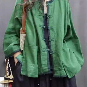 Chinese Style Color Plate Buckle Linen Jacket Cardigan Retro Loose Coat