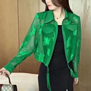 Summer Solid Color Fashion Long Sleeve Jacket Women – Embroidered Button Cardigan