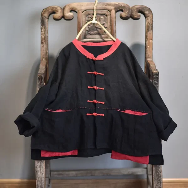 Autumn Cotton Linen Retro O-Neck Long Sleeve Women’s Coat - Image 6