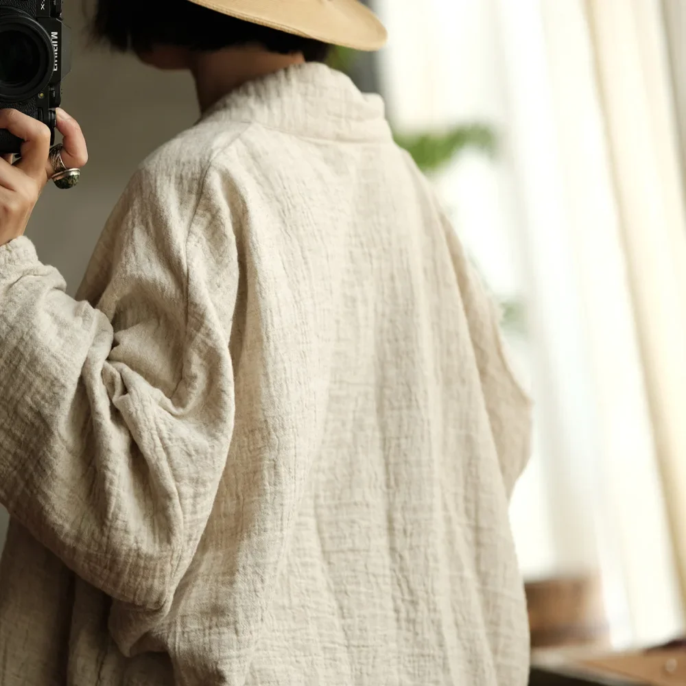 Women Vintage Embroidered Japanese Style Open Cardigans – Loose Cotton Linen Jacket - Image 3
