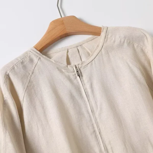 Women’s New Fashion Linen Flying Jacket Retro Long Sleeve Zippered Coat - Image 2