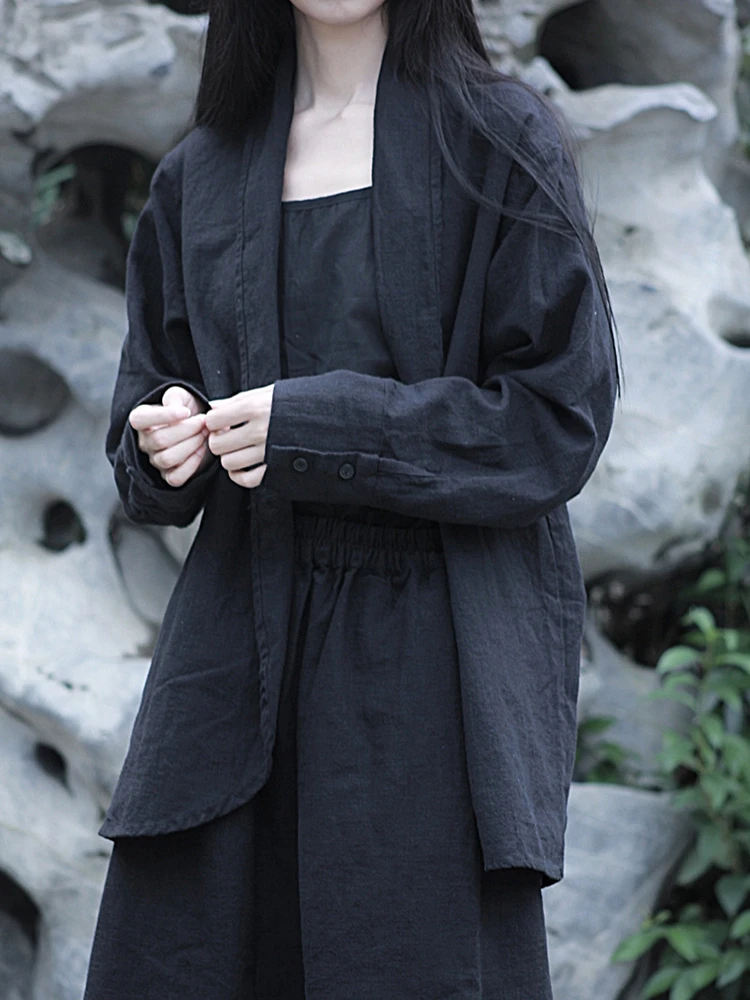 Women Casual Linen Jackets New Arrival – Vintage Turn-Down Collar Cardigan Coat - Image 2