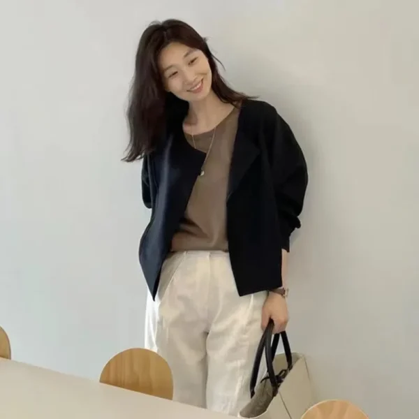 Chic Korean Cotton Linen Thin Short Jacket Summer Regular Fit Lightweight - Image 2