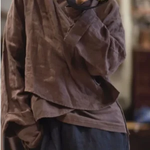 Women Loose Autumn Linen Short Jacket – Vintage Flax Ladies Short Coat Outerwear