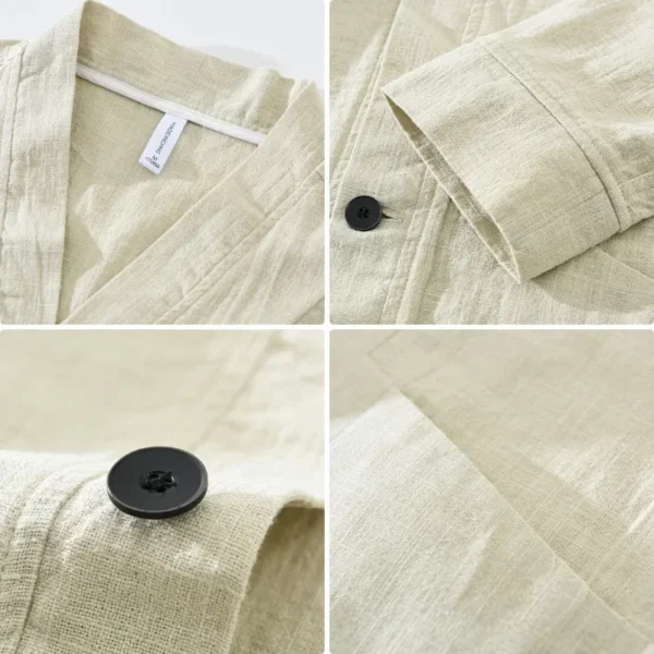 Vintage Men's Cotton Linen Jacket Breathable Spring Summer Coat - Image 3