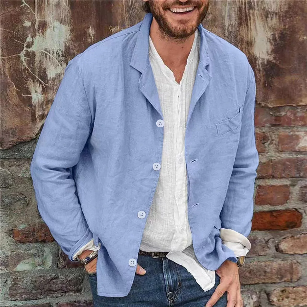 Men's Cotton Linen Thin Summer Jacket Casual Loose Beach Cardigan