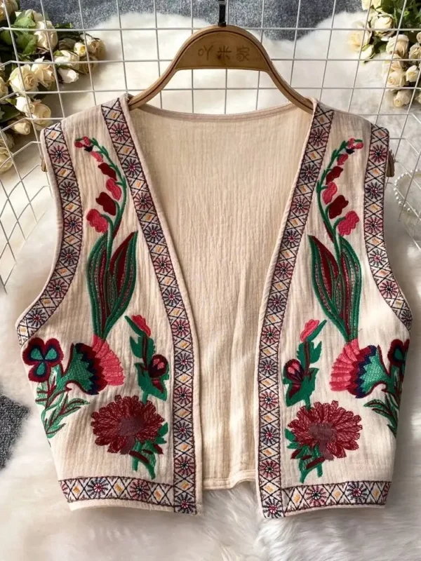 BabYoung Vintage Ethnic V-Neck Embroidered Casual Streetwear Short Jacket - Image 4