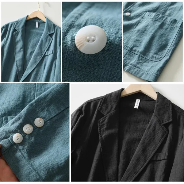Spring Casual Linen Cotton Safari Blazer Oversize Men's Jacket - Image 9