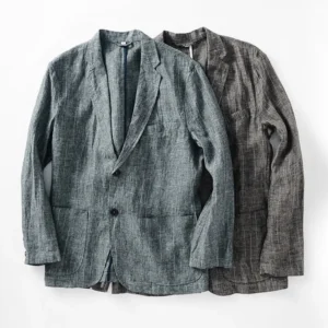 Mens Linen Blazer Classic Fit Lightweight Striped Two Button Suit Jacket