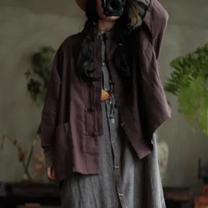 Women Casual Linen Jackets New Arrival – Vintage Chinese Style Stand Collar Coat