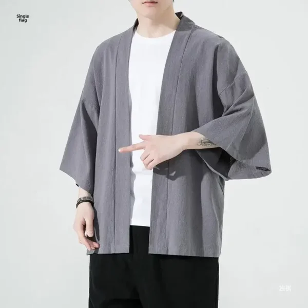 Loose-Fit Cotton Linen Cardigan Shirt Men’s Spring Summer Jacket - Image 4