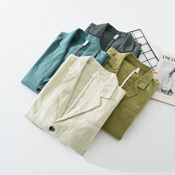 Vintage Japan Style Linen Cotton Blazer Casual Business Thin Coat - Image 2