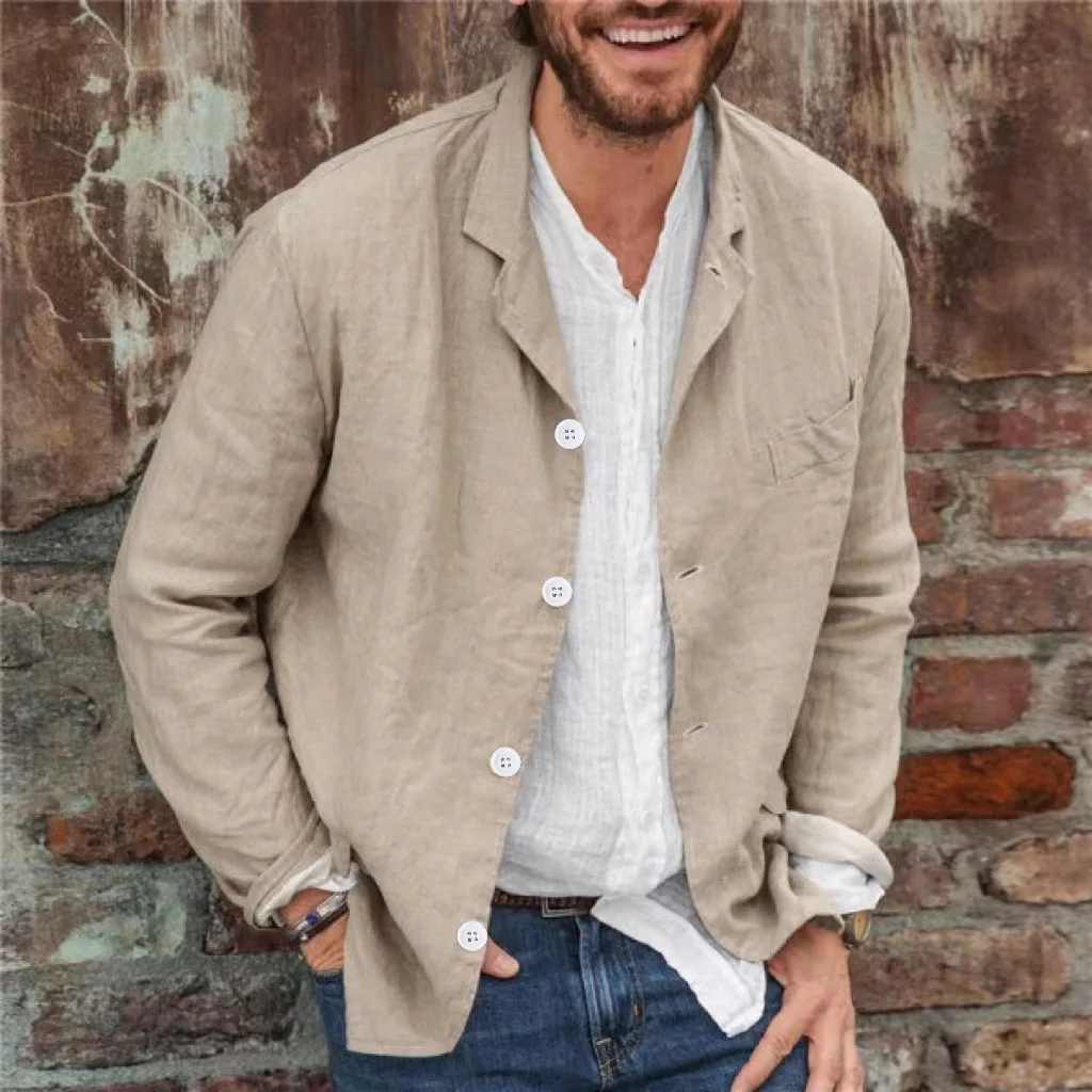 Men's Cotton Linen Thin Summer Jacket Casual Loose Beach Cardigan - Image 4