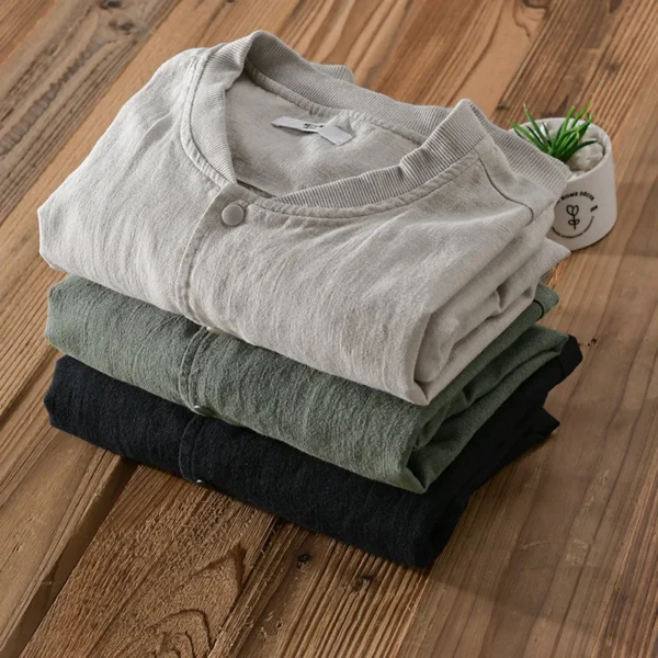 Men's Cotton Linen Jacket Casual Loose Travel Camping Outerwear - Image 3