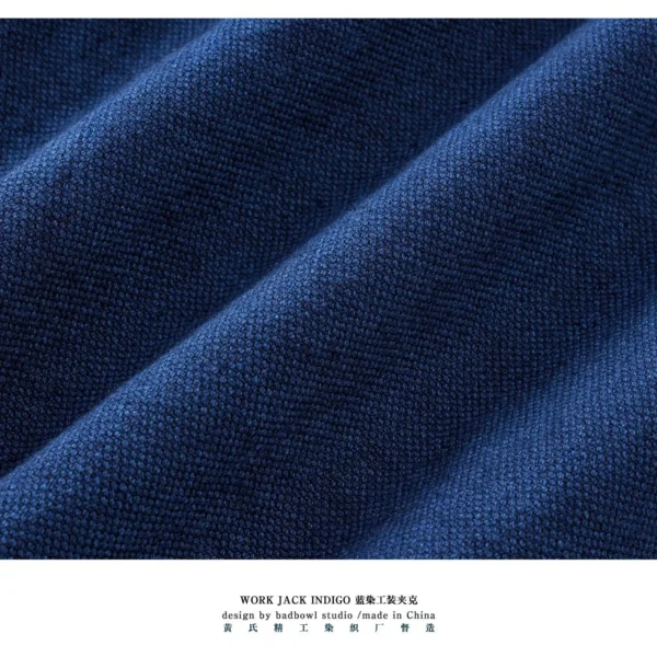 Indigo Botanical-Dyed Heavyweight Linen Shirt Jacket Vintage Workwear Style - Image 5