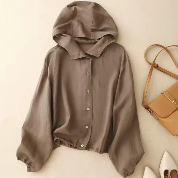 Summer Cotton Linen Hooded Sun Protection Loose Women’s Jacket - Image 2