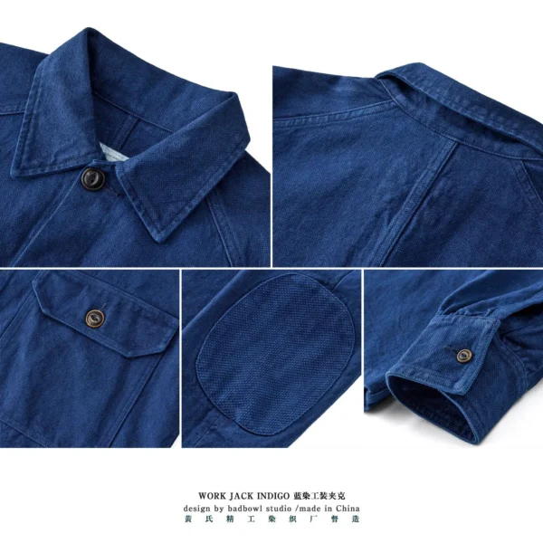 Indigo Botanical-Dyed Heavyweight Linen Shirt Jacket Vintage Workwear Style - Image 4