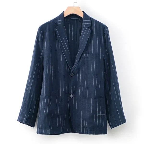 Mens Linen Blazer Classic Fit Lightweight Striped Two Button Suit Jacket - Image 3