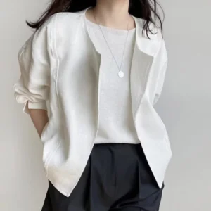Chic Korean Cotton Linen Thin Short Jacket Summer Regular Fit Lightweight
