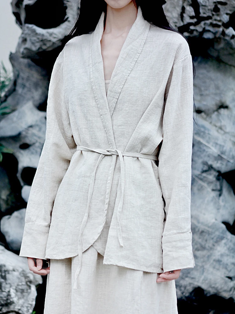 Women Casual Linen Jackets New Arrival – Vintage Turn-Down Collar Cardigan Coat - Image 4