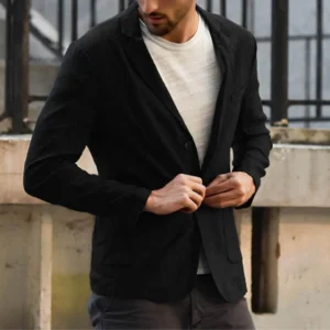 Autumn Cotton Linen Slim Fit Casual Men Suit Blazer Set Coat
