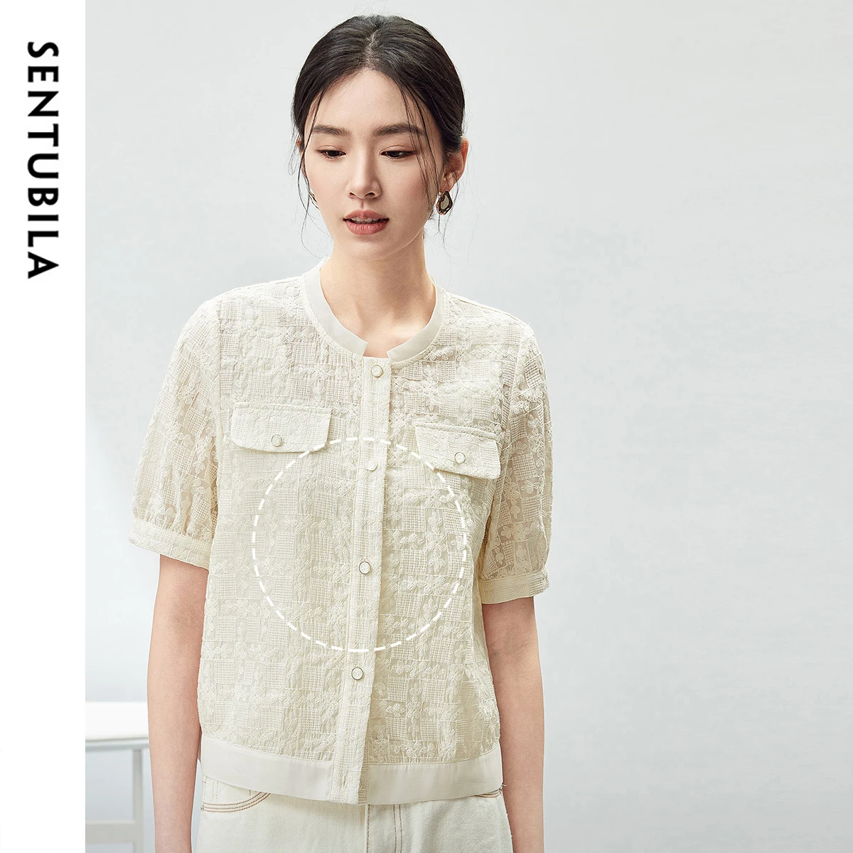 Elegant Tweed Single Breasted Cropped Coat Woman – Round Neck Summer Short Sleeve Top - Image 4