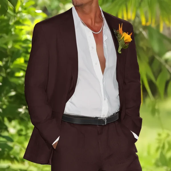 Summer Men's Linen Suit Wedding Party Blazer Tuxedo Set XS-5XL - Image 2