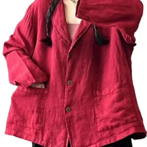 Summer Linen Blazer Women’s Loose Vintage Casual Cotton Jacket