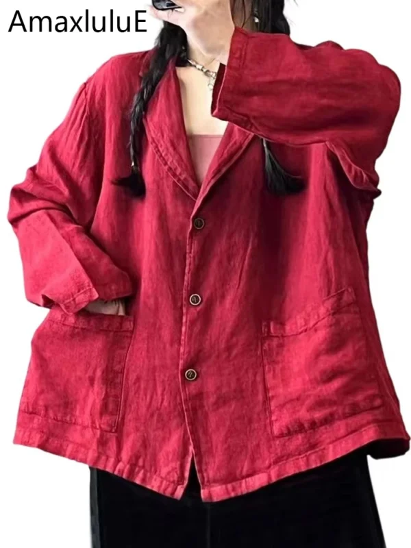 Summer Linen Blazer Women’s Loose Vintage Casual Cotton Jacket