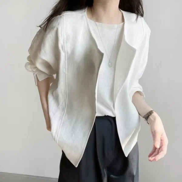 Chic Korean Cotton Linen Thin Short Jacket Summer Regular Fit Lightweight - Image 3