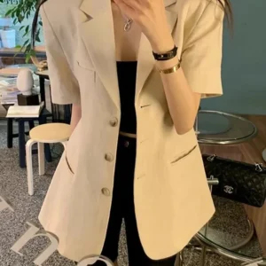 Korean Chic Slim Fit Cotton Linen Jacket Summer Retro Single Breasted