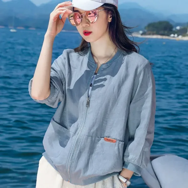 Women's Cotton Linen Thin Breathable Loose Summer Fashion Jacket - Image 2