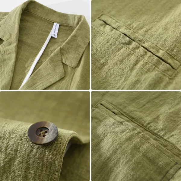 Vintage Japan Style Linen Cotton Blazer Casual Business Thin Coat - Image 4