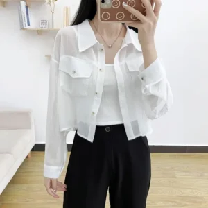 Casual Versatile Long-sleeved Cardigan Short Jacket – Summer Loose Chiffon Sunscreen Coat