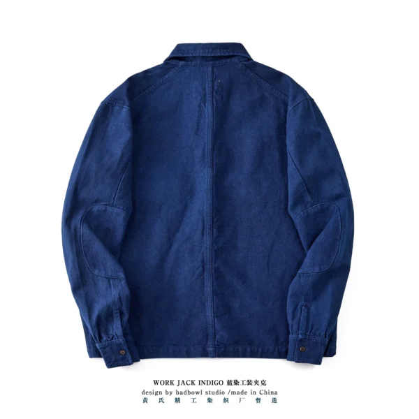 Indigo Botanical-Dyed Heavyweight Linen Shirt Jacket Vintage Workwear Style - Image 3